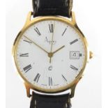 Gentleman's 9ct gold wristwatch with date dial, retailed by Asprey, 3.2cm in diameter :For Further