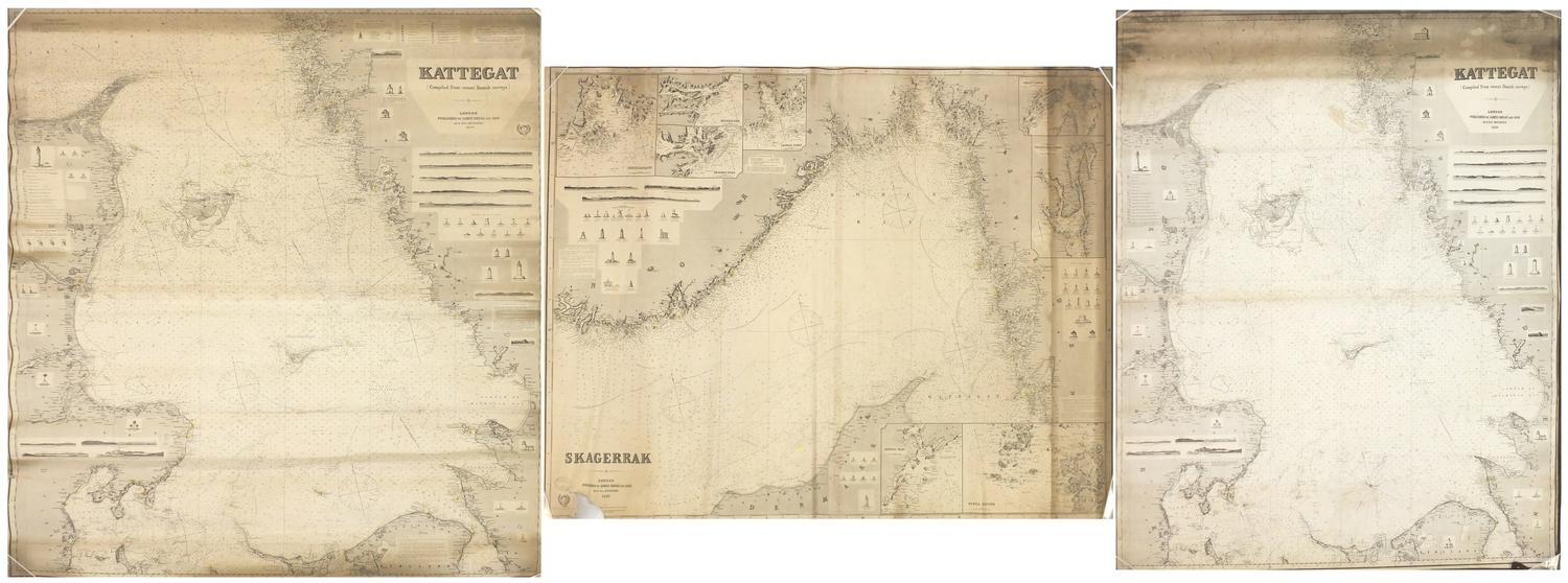 Three 19th century Nautical Charts comprising Kattegat compiled from recent Danish surveys published