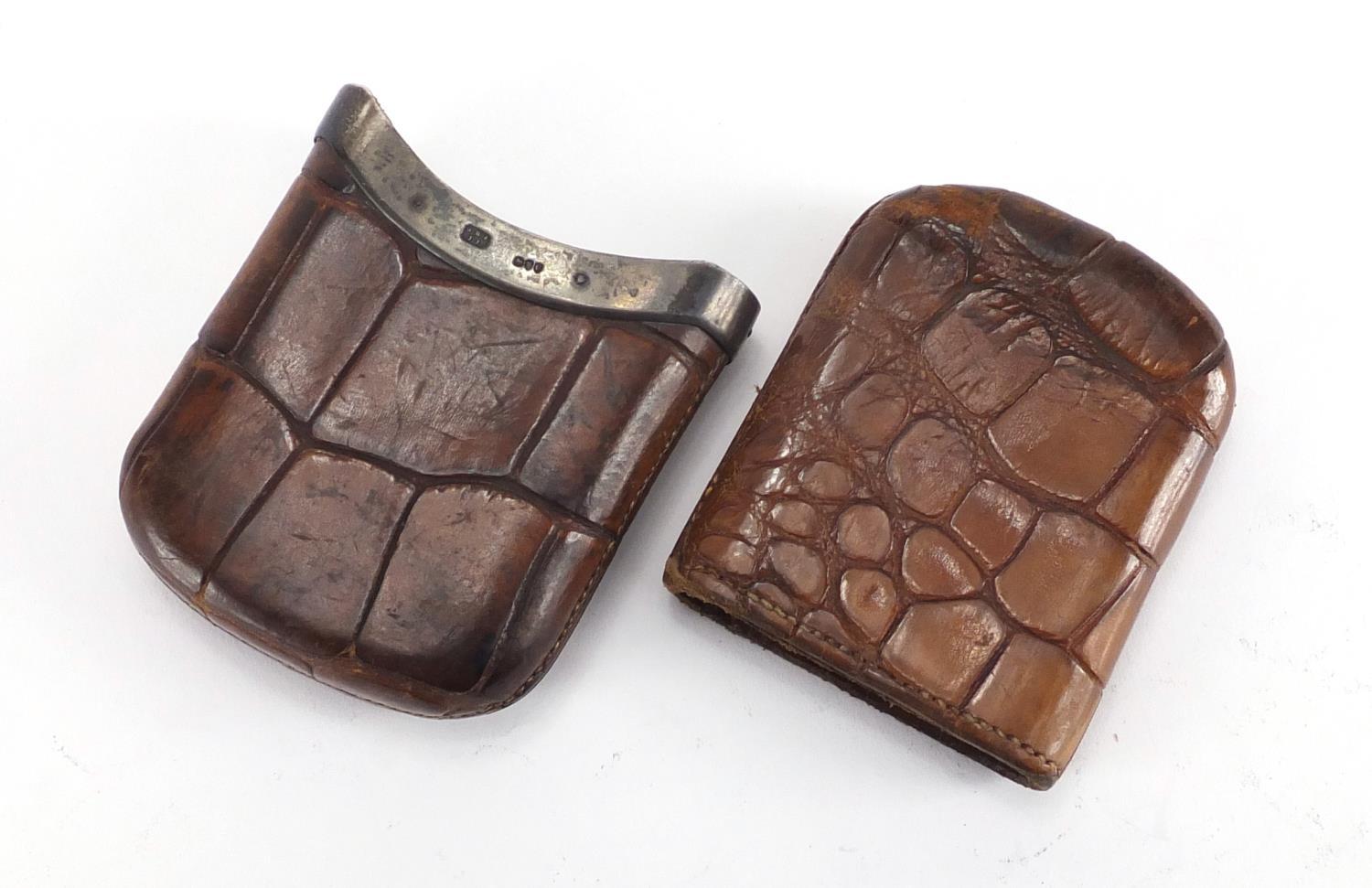 Victorian crocodile skin cigar case with silver mounts, G. H. J. J. J London 1878, 9cm x 7cm :For - Image 5 of 5