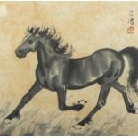 Chinese ink and watercolour, depicting a horse, with character marks and red seal marks, Stacy