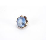 Large 9ct gold blue stone ring, size R, approximate weight 13.4g : For Further Condition Reports