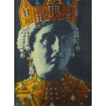 R Ingrid Clapham - Byzantium, oil on board, inscribed label and Rosebery's labels verso, framed,