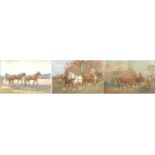Thomas Ivester Lloyd - Work horses, three 19th century heightened watercolours, framed, each 49cm
