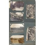 Edwardian and later postcards, some photographic arranged in an album including street scenes, The