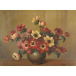 H Shaw - Still life flowers in a vase, oil on canvas, framed, 39cm x 29cm : For Further Condition