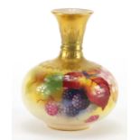 Royal Worcester porcelain vase hand painted with berries and flowers by Kitty Blake, factory marks