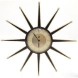 Vintage Smith's sunburst design wall clock, with eight day movement, 50cm in diameter : For