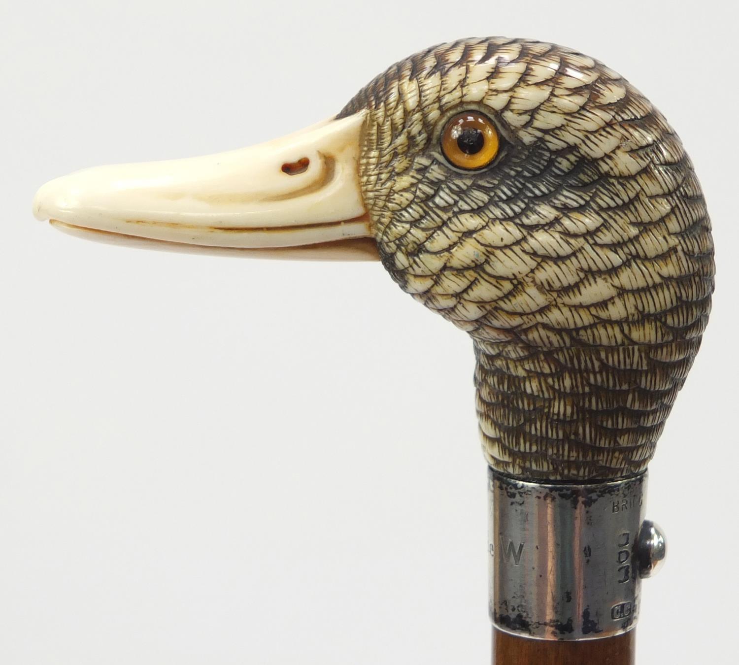 19th century parasol with carved ivory ducks head handle by Brigg & Sons, the ducks head having - Image 3 of 13