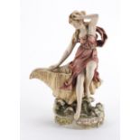 Royal Dux hand painted figural spill vase modelled as a maiden seated on a shell, factory marks