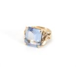 9ct gold blue stone ring, size J, approximate weight 5.8g : For Further Condition Reports Please