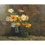 Still life flowers in a vase, oil on board, bearing a signature Purchase and label verso, framed,