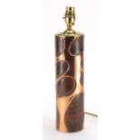 Sam Fanaroff cylindrical copper and brass lamp base, impressed SF to the base, 35.5cm high :For