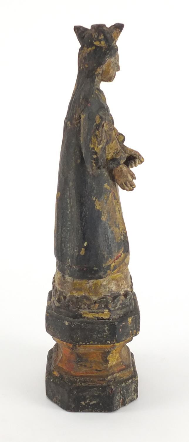 Antique hand painted wood carving of Madonna, 27cm high :For Further Condition Reports Please - Image 5 of 7