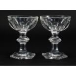 Pair of Baccarat cut crystal glasses, with hexagonal bases, 13cm high : For Further Condition