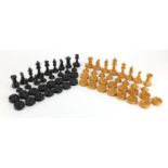 19th century Jacques boxwood and ebony Staunton chess set and similar draught set, the largest chess