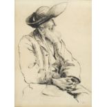 Portrait of a seated bearded gentleman wearing a hat, continental school pen and ink, bearing an