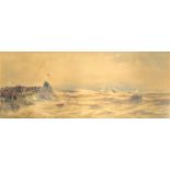 Thomas Bush Hardy - A Wreck Off Dunkirk, 19th century watercolour, labels verso, framed, 99cm x 39cm