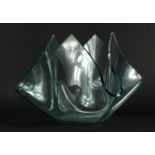Large Italian green glass centre piece by Fontana Arte, 28cm high : For Further Condition Reports