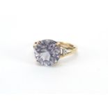 9ct gold purple stone ring with diamond shoulders, size N, approximate weight 3.0g : For Further