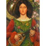 After Edward Bernard Jones - Portrait of a female holding a musical instrument, Pre-Raphaelite style