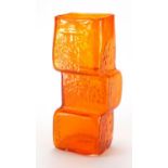 Larger Whitefriars tangerine drunken bricklayer vase, designed by Geoffrey Baxter, 34cm high :For