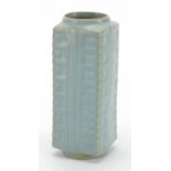 Chinese porcelain blue glazed Cong vase, 17.5cm high :For Further Condition Reports Please Visit Our