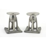 Pair of Arts & Crafts Liberty & Co tudric pewter candlesticks designed by Archibald Knox,
