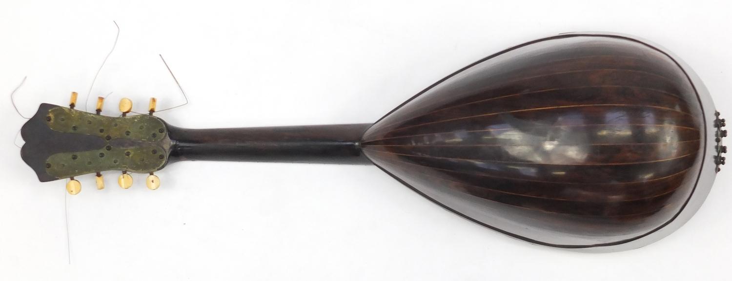 19th century rosewood mandolin with inlaid tortoiseshell guard and ivory pegs, bearing a Umberto - Image 5 of 6