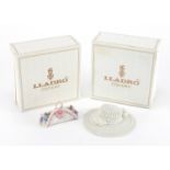 Lladro Caprichos bonnet and basket of flowers with boxes, the largest 11.5cm diameter : For