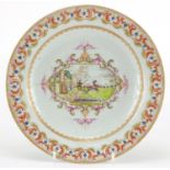 Chinese export porcelain plate, hand painted in the famille rose palette with a central panel of