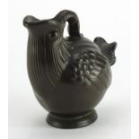 Danish Art Nouveau patinated bronze jug in the form of a bird, by Just Andersen, factory marks and