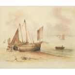 Fishing boats, Brighton, 19th century watercolour, bearing a monogram C D, mounted and framed,