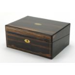 Victorian Coromandel writing slope with brass inlay, tooled leather insert and secret drawer, 13.5cm