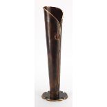 Sam Fanaroff tapering copper and brass vase having a stylised applied design, impressed SF03 to