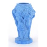 Czech Art Deco blue glass vase moulded with six nude maidens, 12.5cm high : For Further Condition