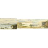 Alfred Woolnoth - Coastal landscapes with figures and moored boats, three 19th century watercolours,