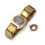 Vintage 9ct gold wristwatch with silvered dial, and a pearl clip, the watch, 2.2cm in diameter : For