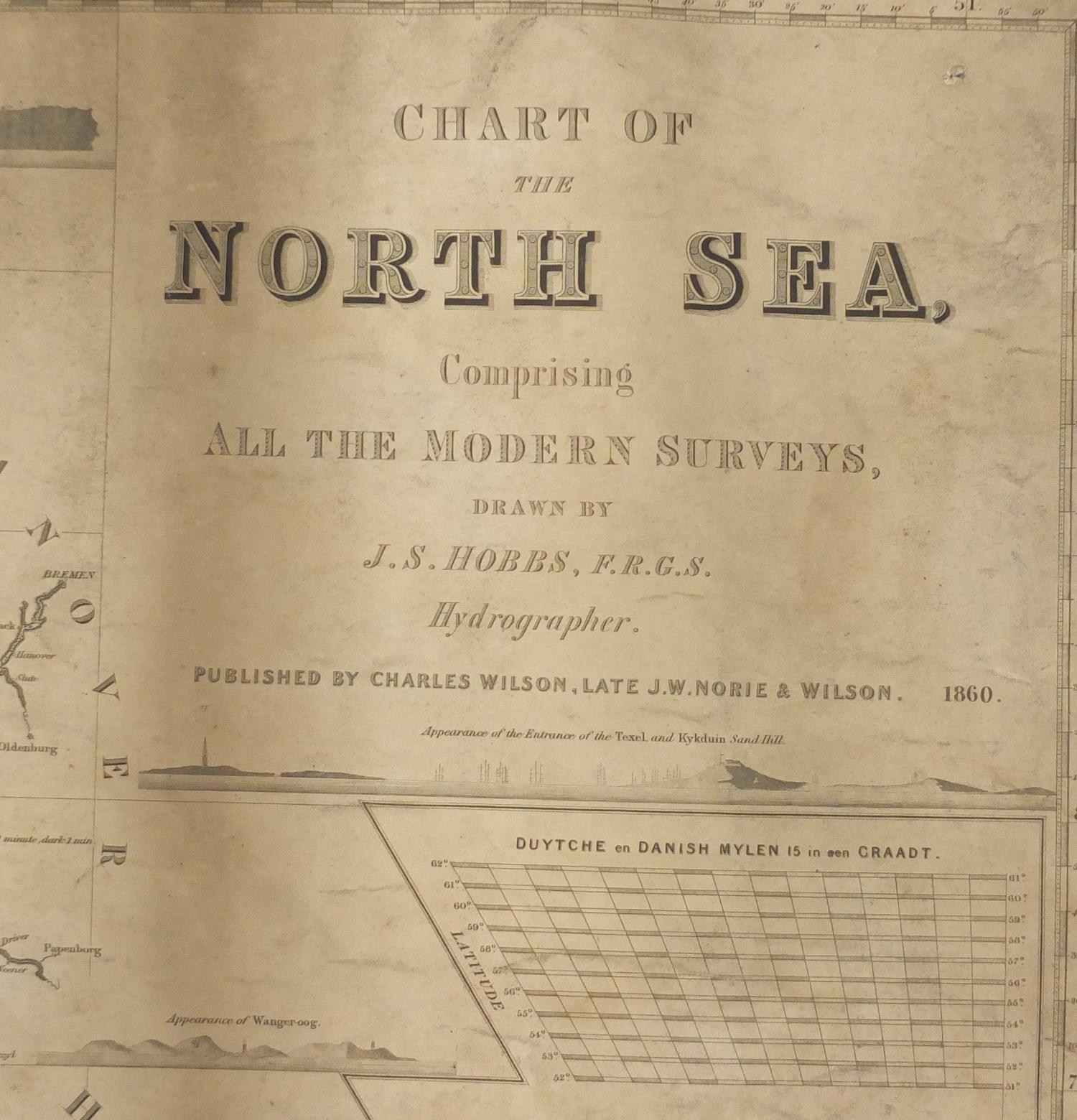 Three 19th century Nautical Charts comprising The North Sea drawn by J S Hobbs published by - Image 3 of 19