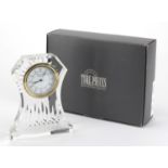 Waterford crystal mantel clock, with Roman numerals and box, 17cm high : For Further Condition