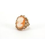 Large 9ct gold mounted cameo ring, size P, approximate weight 9.4g : For Further Condition Reports