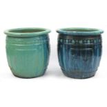 Pair of large stoneware turquoise glazed planters, each 64cm x 64cm in diameter : For Further