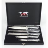 As new Swiss five piece knife set, with Damask steel blades and fitted case : For Further