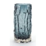 Whitefriars indigo cylindrical bark vase, designed by Geoffrey Baxter, 23cm high :For Further
