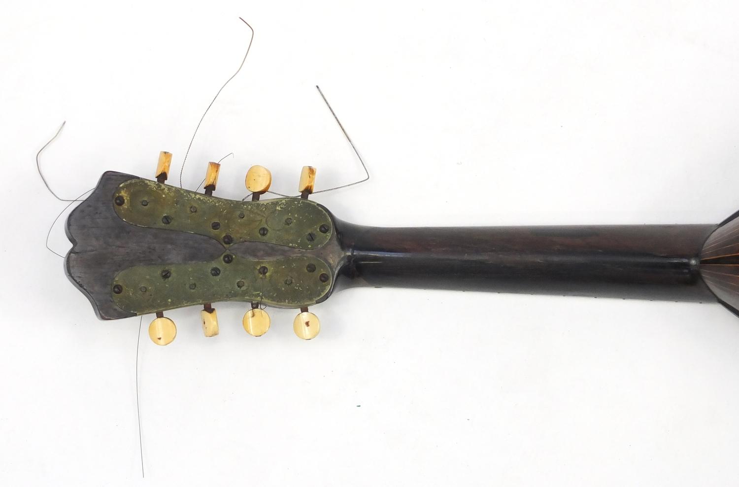 19th century rosewood mandolin with inlaid tortoiseshell guard and ivory pegs, bearing a Umberto - Image 4 of 6