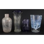 Scandinavian and continental art glassware including a Kosta Boda vase by Ulrica Hydman Vallien, the