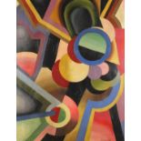 Abstract composition, geometric shapes, Russian school oil on canvas, bearing a Cyrillic