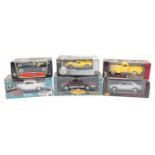 Six die cast vehicles with boxes, scale 1:18, including Burago, Maisto, Eagles Race and Ertl : For