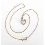 9ct gold diamond love heart pendant on a 9ct gold necklace, approximate weight 3.1g : For Further