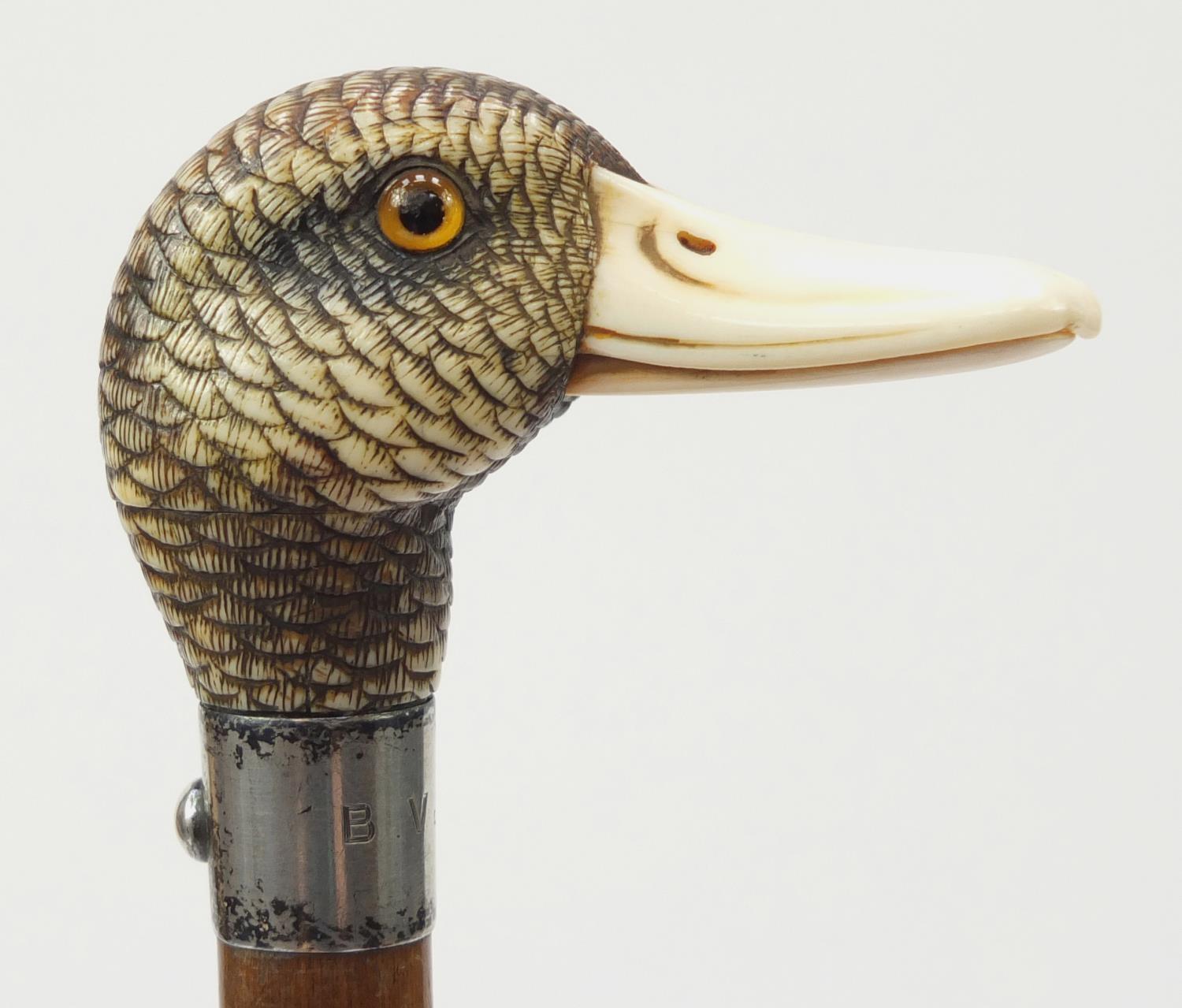 19th century parasol with carved ivory ducks head handle by Brigg & Sons, the ducks head having - Image 5 of 13