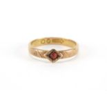 Victorian 9ct gold garnet solitaire ring, London 1888, size N, approximate weight 2.0g :For